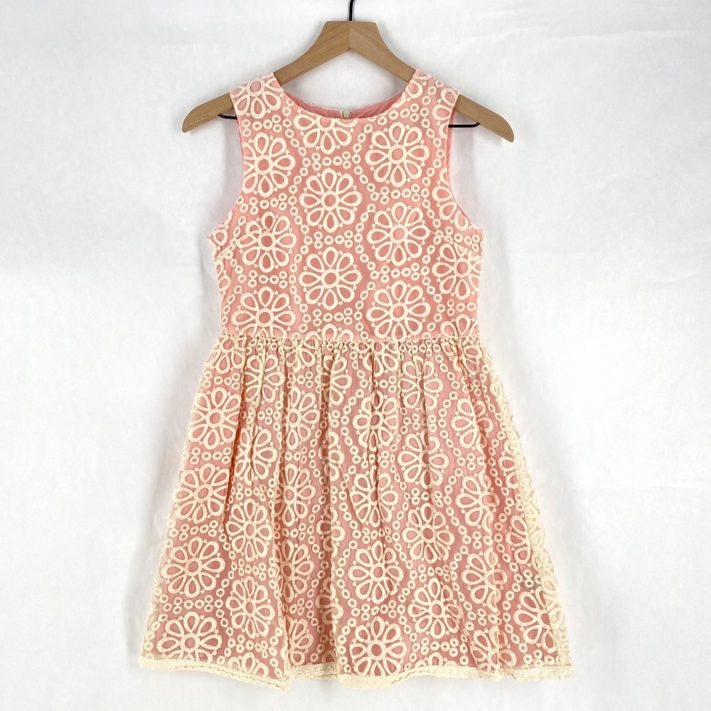 Johnnie B Fit &‎ Flare Dress Girls 13-14Y Coral Pink Floral Lace Detail Back Zip